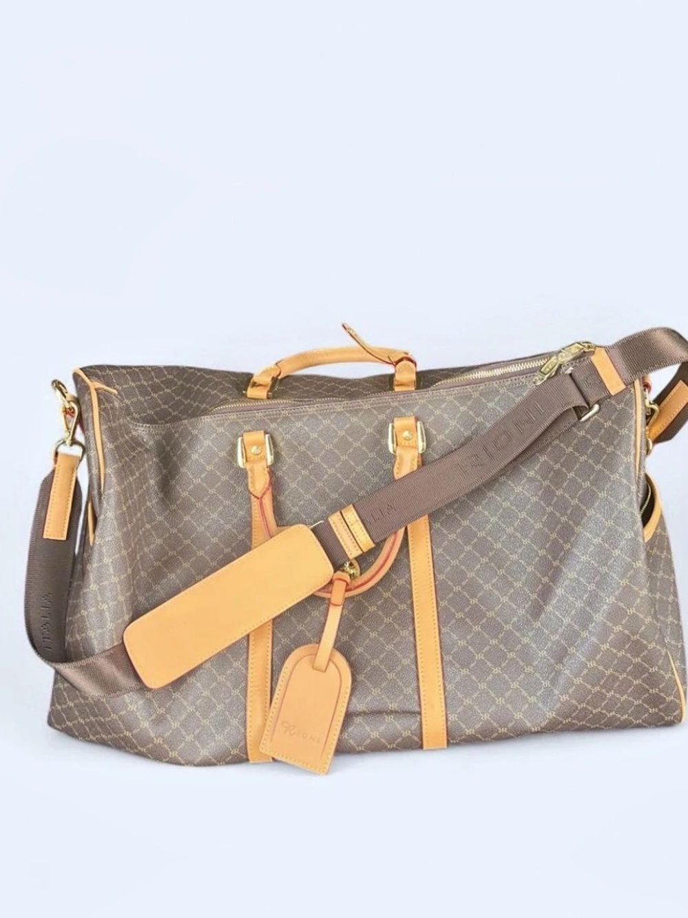 Rioni Monogram Large Travel Duffle Bag in Brown & Tan